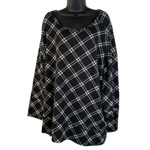 Lane‎ Bryant Size 22/24 Pullover Top Scoop Neck Dolman Sleeve Black White Plaid